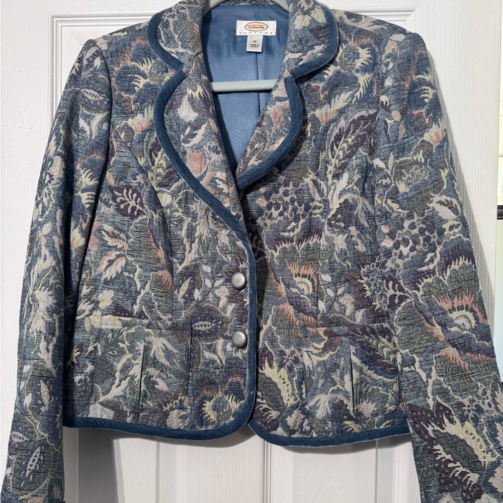 Talbots Blue Velvet Floral Blazer 12P